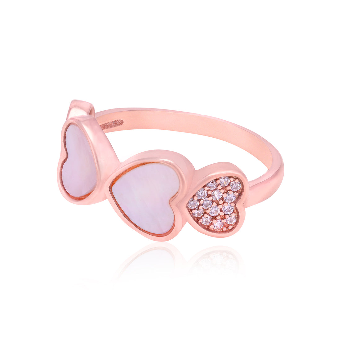 Fourfold Hearts MOP Stoned Fusion Rose Gold Plated 925 Rings