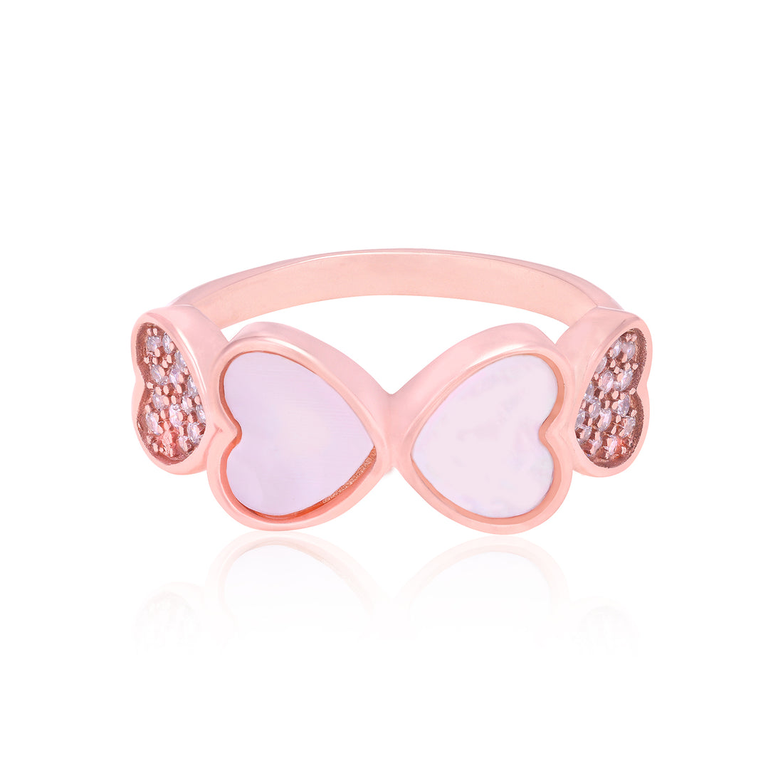 Fourfold Hearts MOP Stoned Fusion Rose Gold Plated 925 Rings