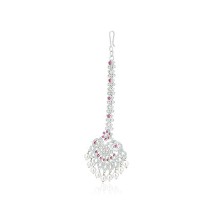 Fuchsia Petals Rhodium Plated  Tikka
