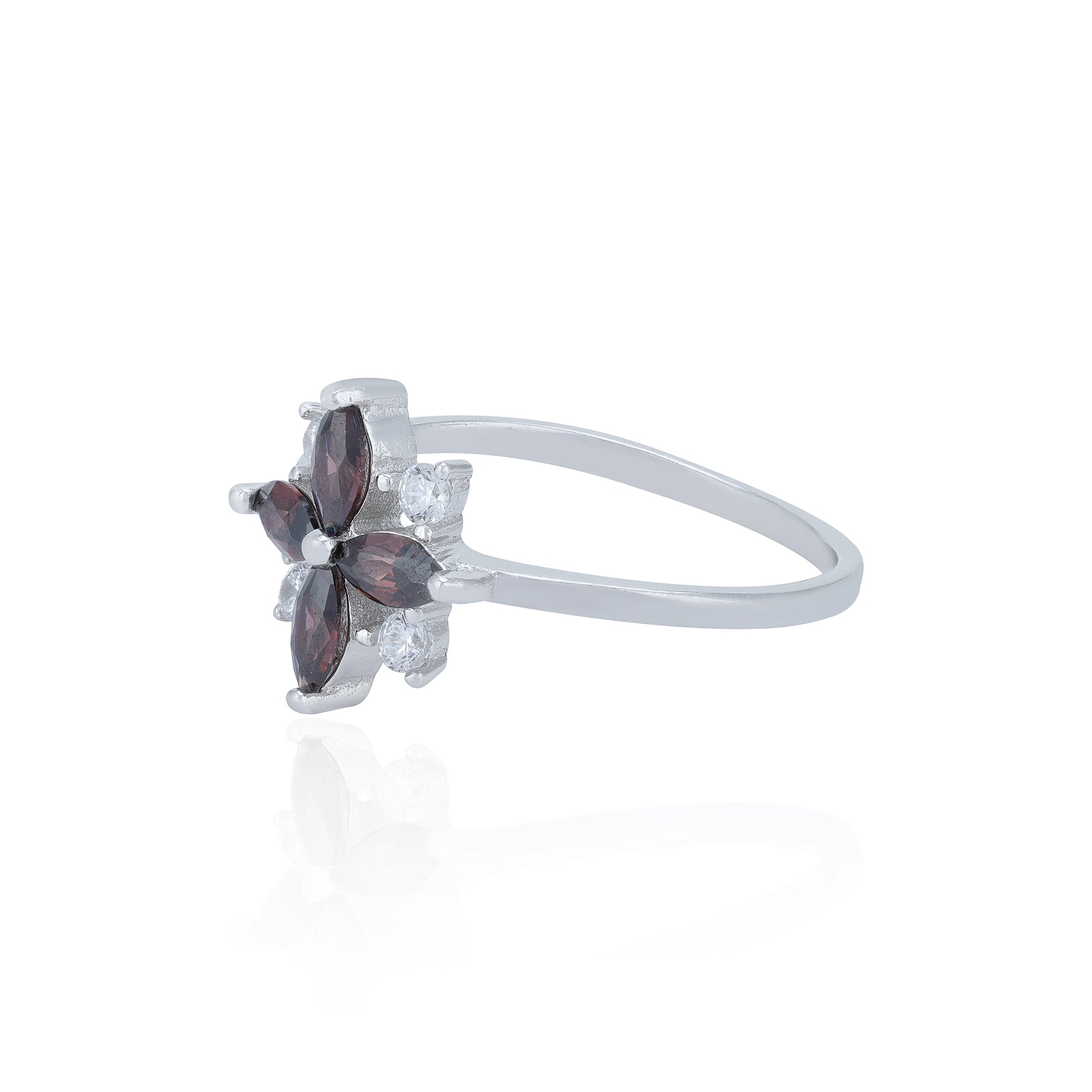 Garnet Petal Starburst Radiance 925 Sterling Silver Ring for Women