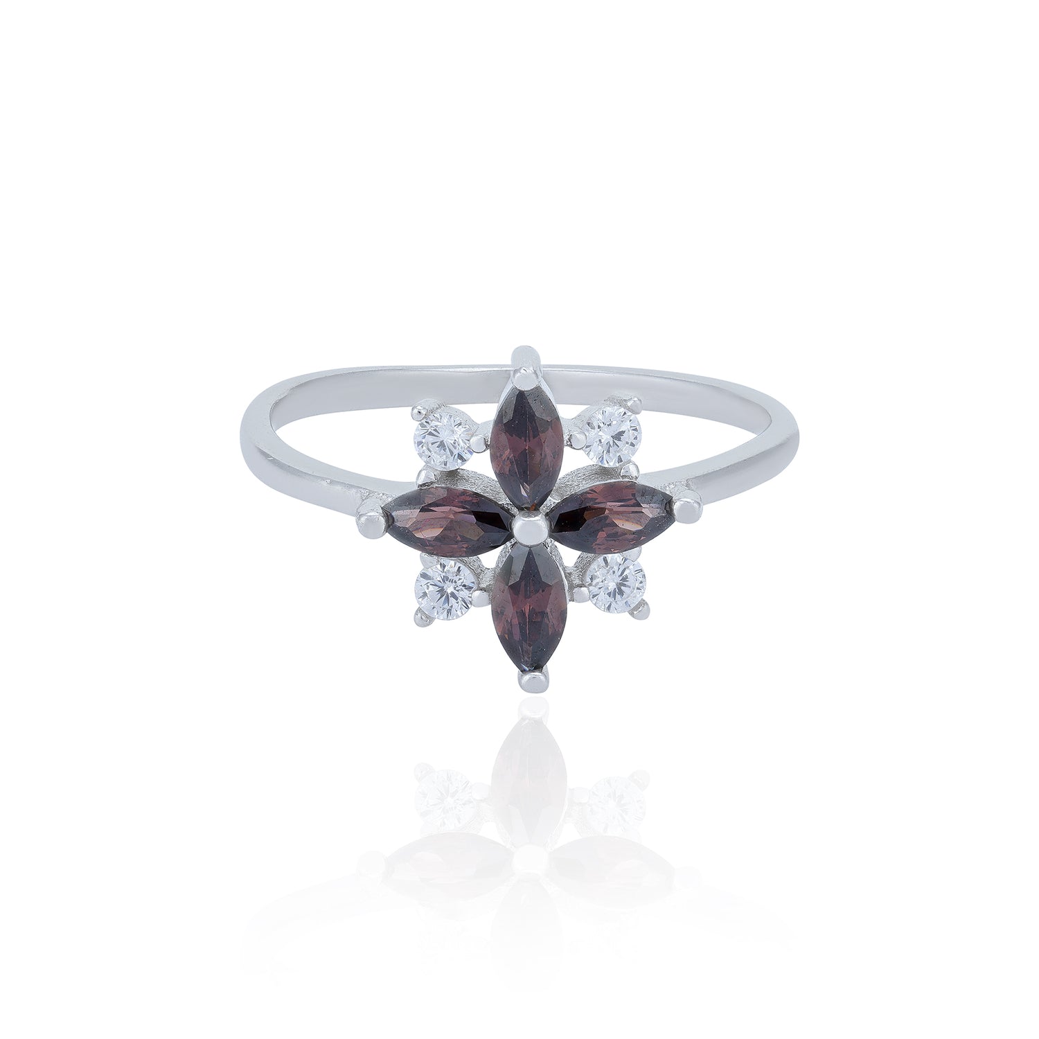 Garnet Petal Starburst Radiance 925 Sterling Silver Ring for Women