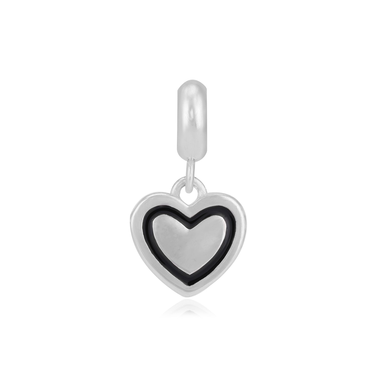 Gentle Heart Rhodium Plated 925 Black Enamel Pendants