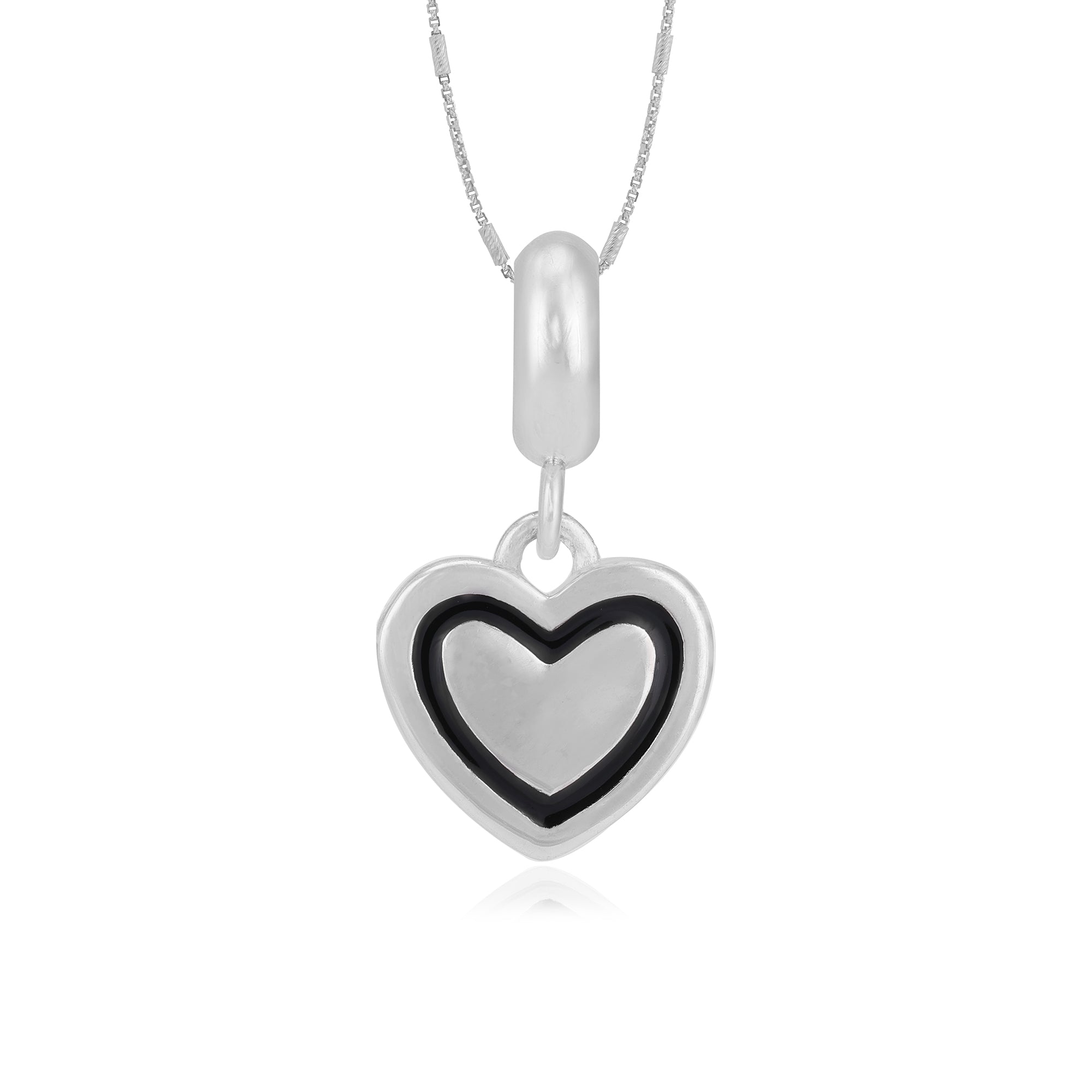 Gentle Heart Rhodium Plated 925 Black Enamel Pendants