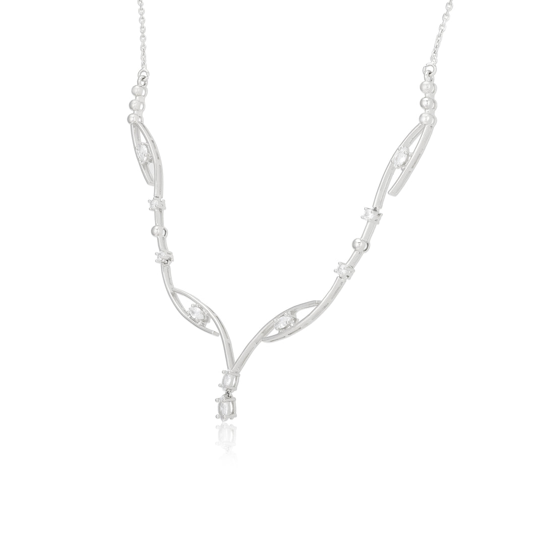 Gentle Wave Rhodium Plated Tear Drop Necklace
