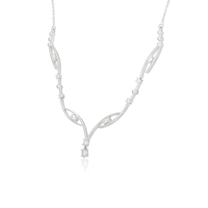 Gentle Wave Rhodium Plated Tear Drop Necklace
