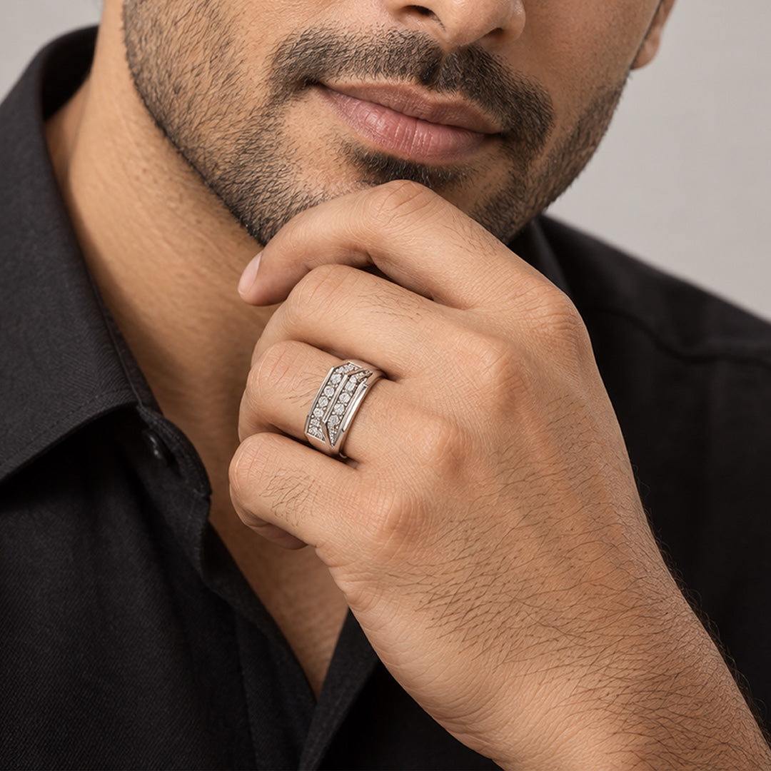 Geometric Double Row Cubic Zirconia Band Ring