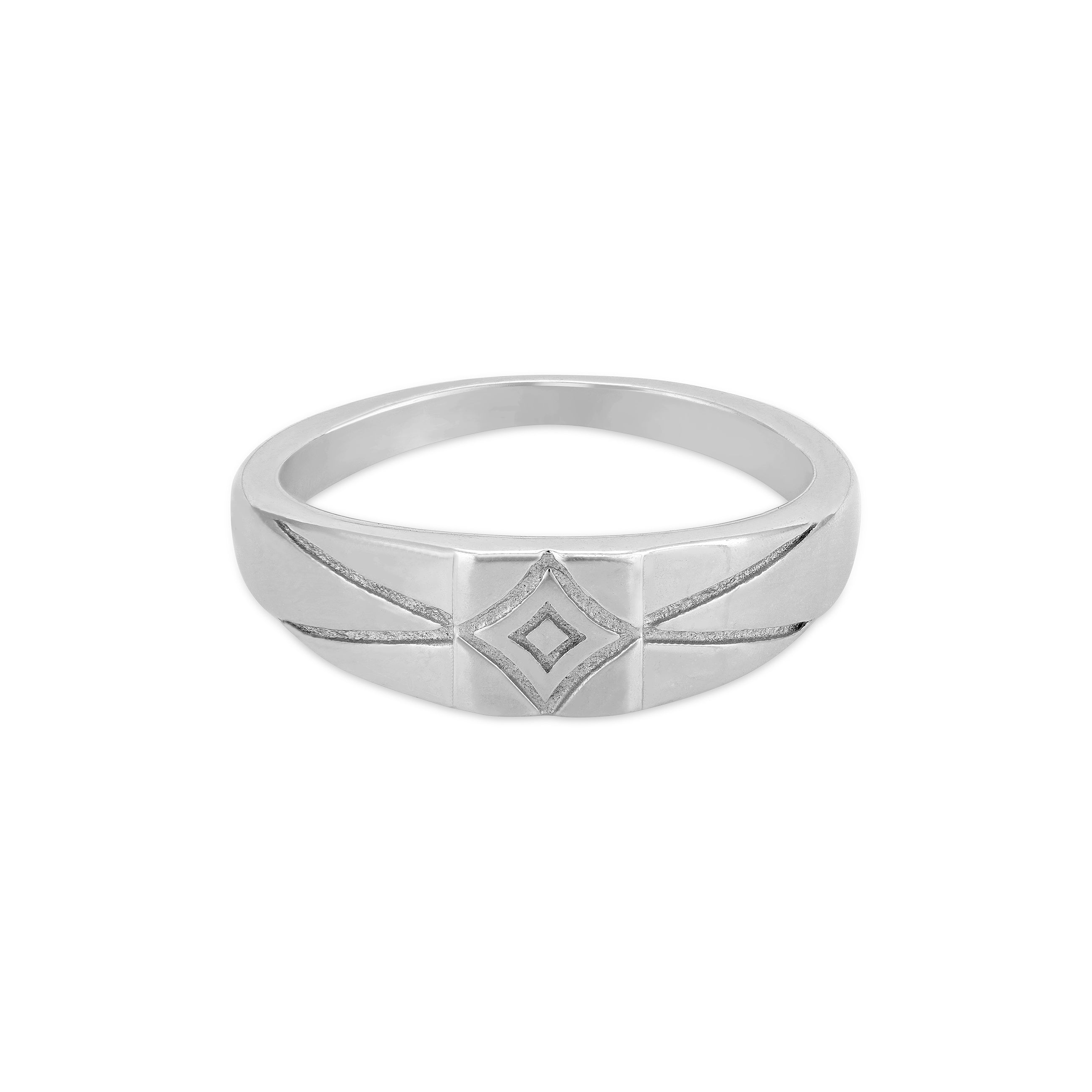 Geometric Engraved Silver Band Ring