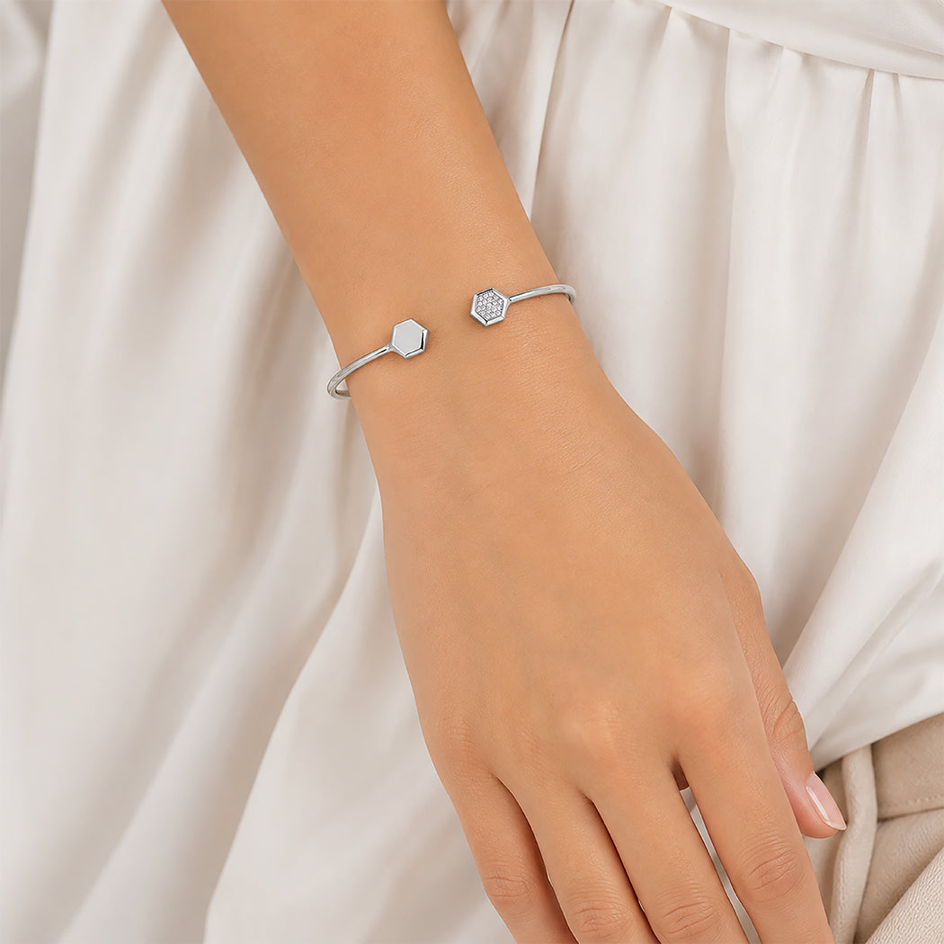 Geometric Hexagon Open Cuff 925 Sterling Silver Kada