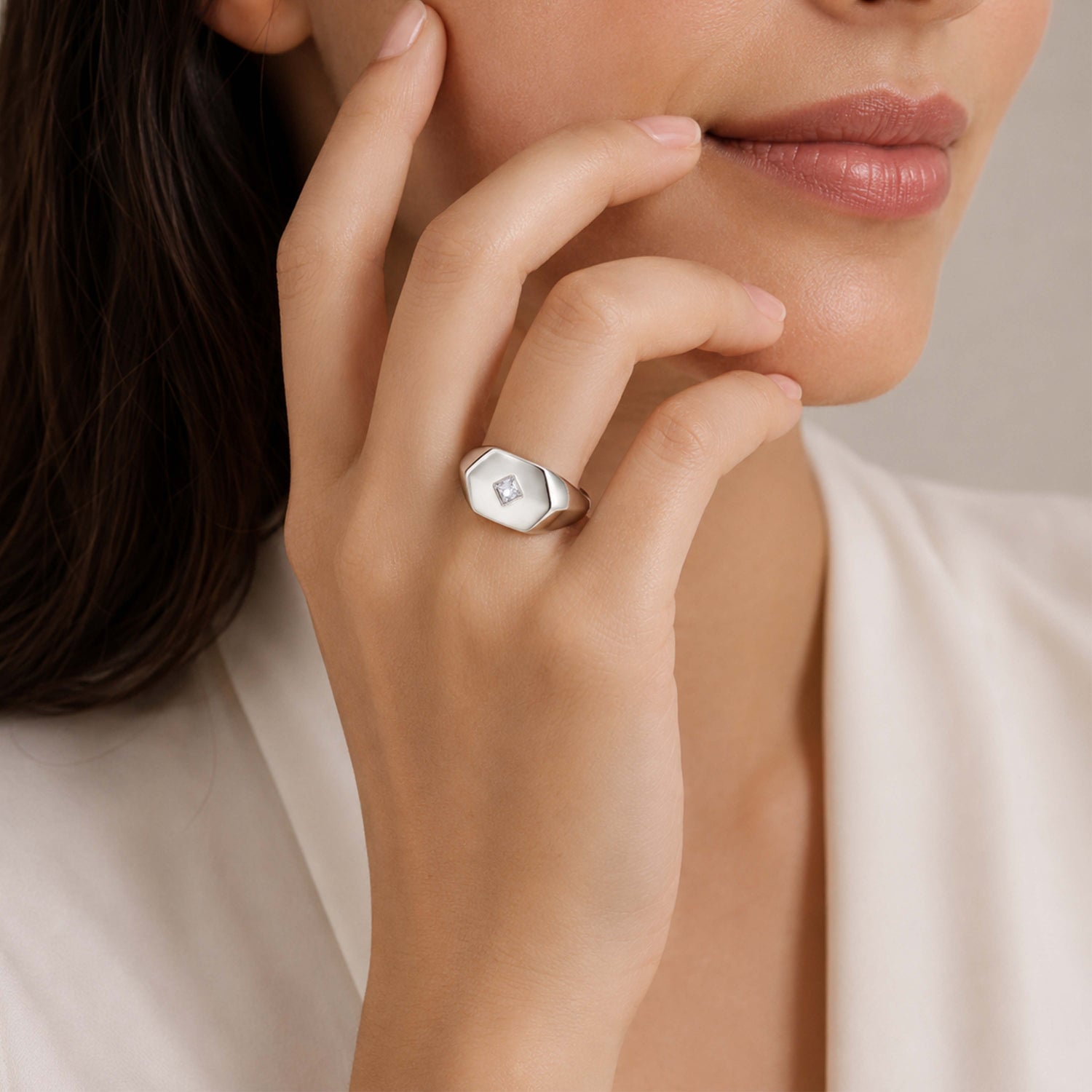 Geometric Hexagon Signet Silver Ring