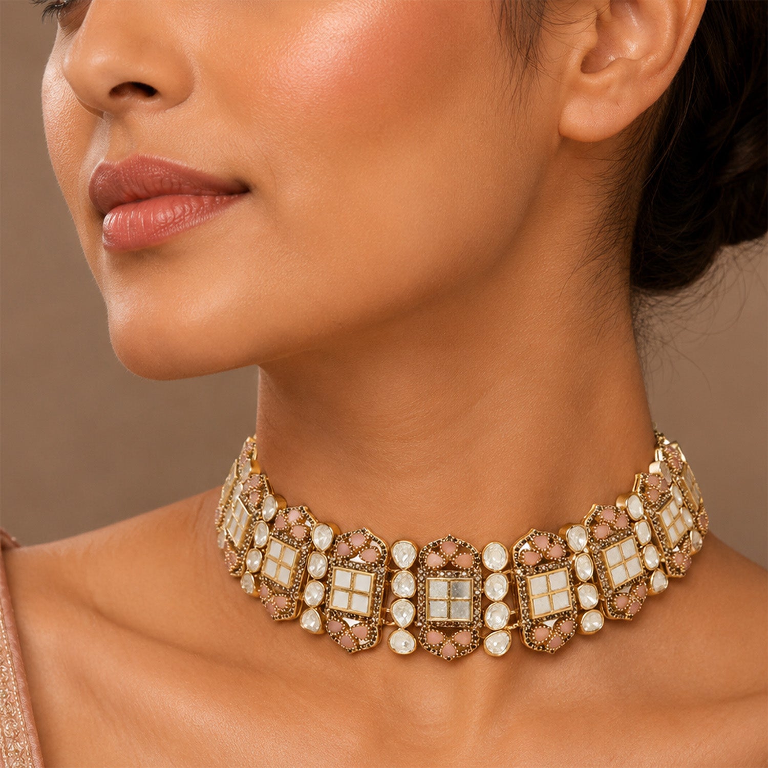 Geometric Kundan Elegance 925 Sterling Silver  Choker  Necklace