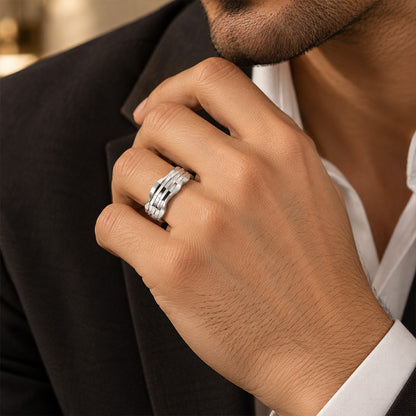 Geometric Layers Silver Contemporary Band Ring