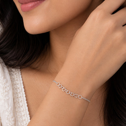 Geometric Linked Pentagon 925 Sterling Silver Bracelet