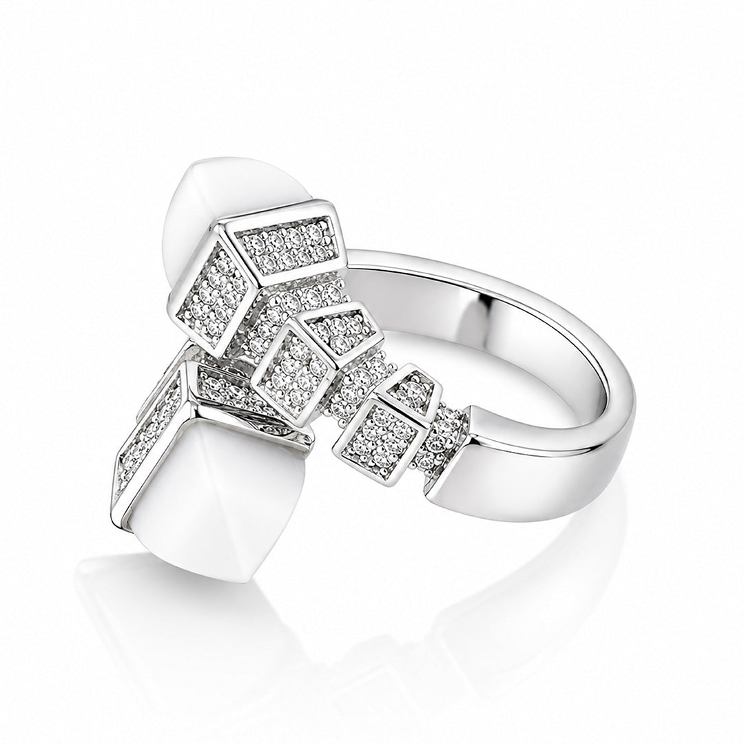 Geometric Sparkle 925 Sterling Silver Open Band Ring