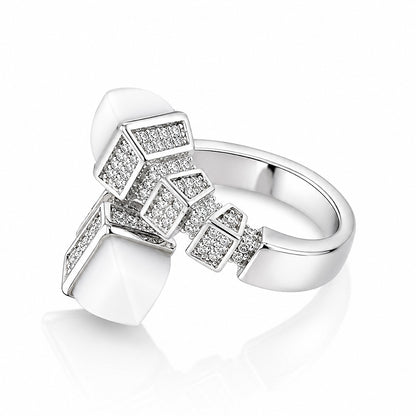 Geometric Sparkle 925 Sterling Silver Open Band Ring