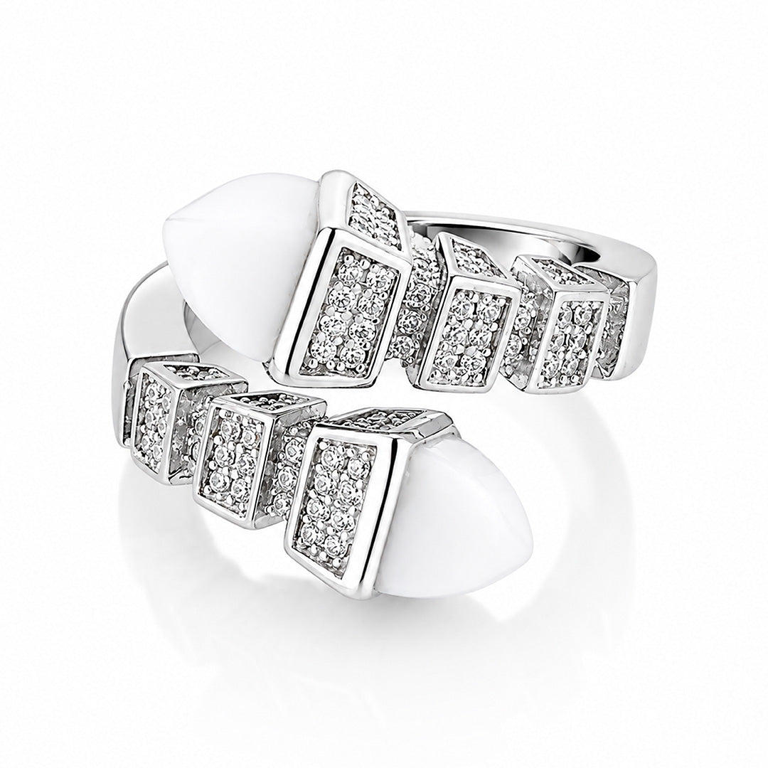 Geometric Sparkle 925 Sterling Silver Open Band Ring