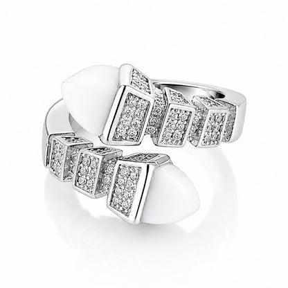 Geometric Sparkle 925 Sterling Silver Open Band Ring