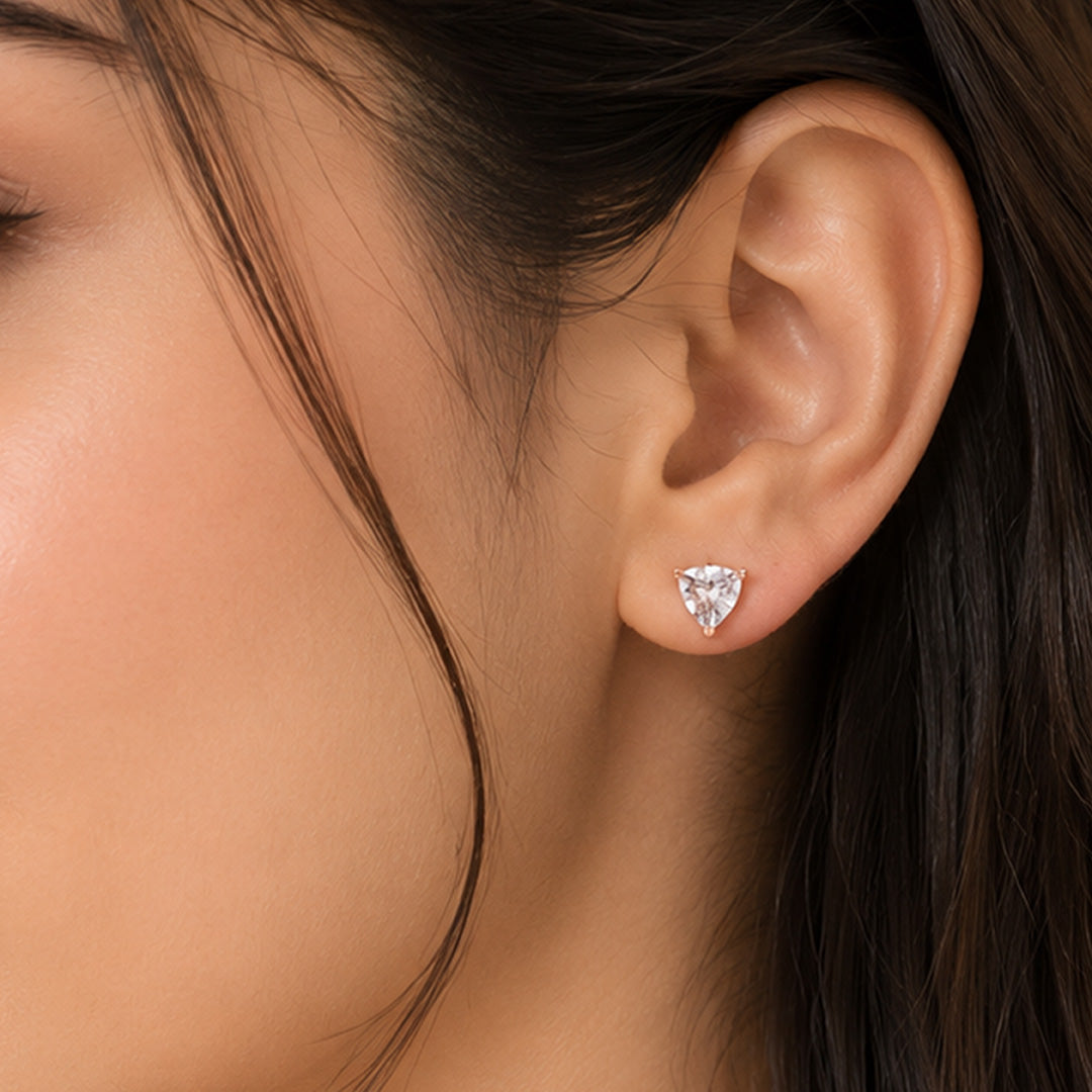 Geometric Trillion Cut White Crystal Rose Gold Ear Studs