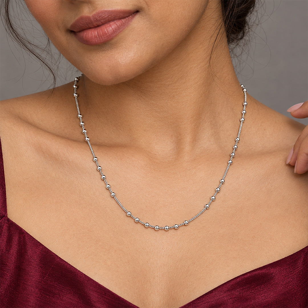 Geometric Bar and Ball Station Sterling Silver Chain