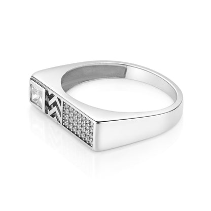 Geometric Chevron Bar Silver Ring