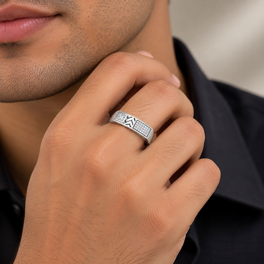 Geometric Chevron Bar Silver Ring