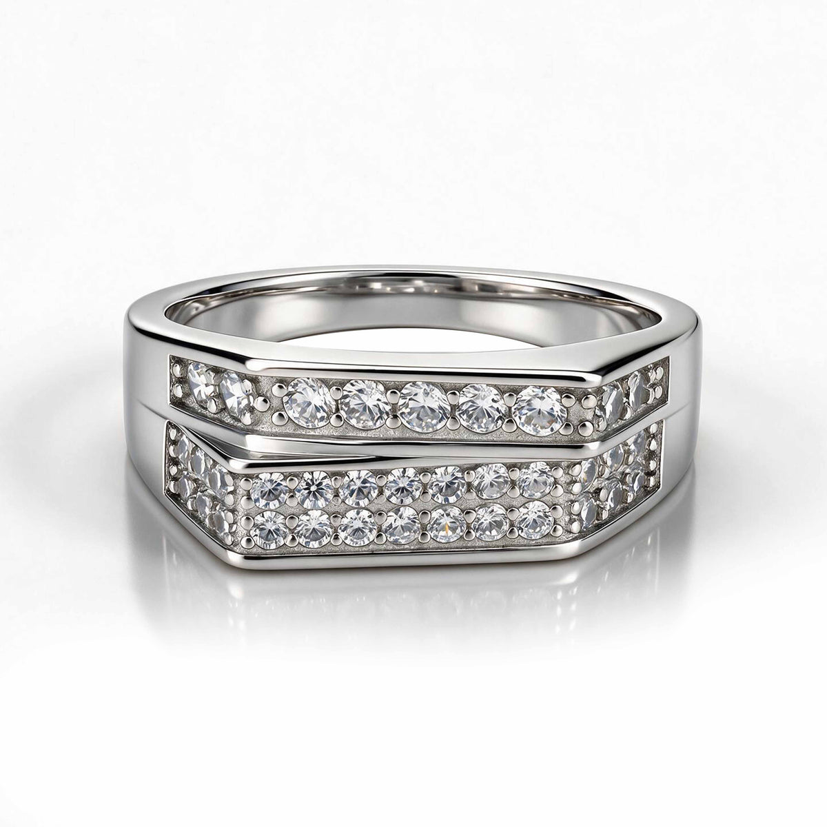 Geometric Double Row Cubic Zirconia Band Ring