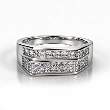 Geometric Double Row Cubic Zirconia Band Ring