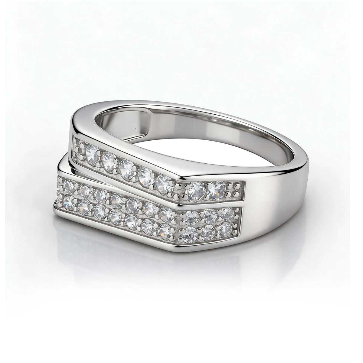 Geometric Double Row Cubic Zirconia Band Ring