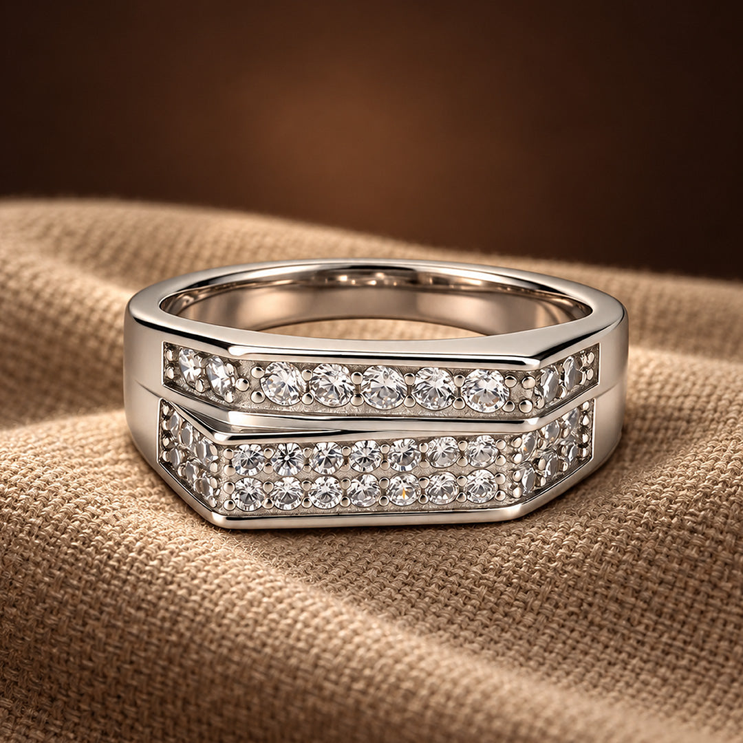 Geometric Double Row Cubic Zirconia Band Ring