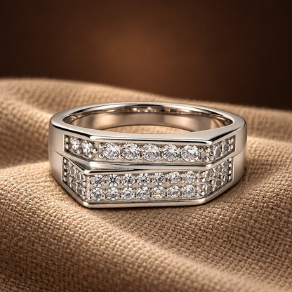 Geometric Double Row Cubic Zirconia Band Ring