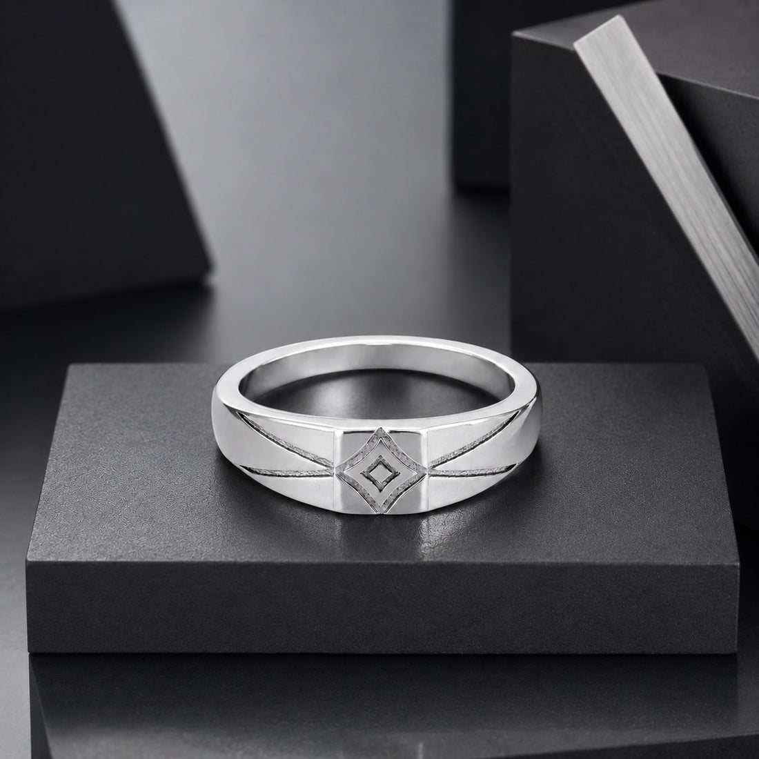 Geometric Engraved Silver Band Ring