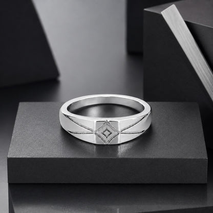 Geometric Engraved Silver Band Ring