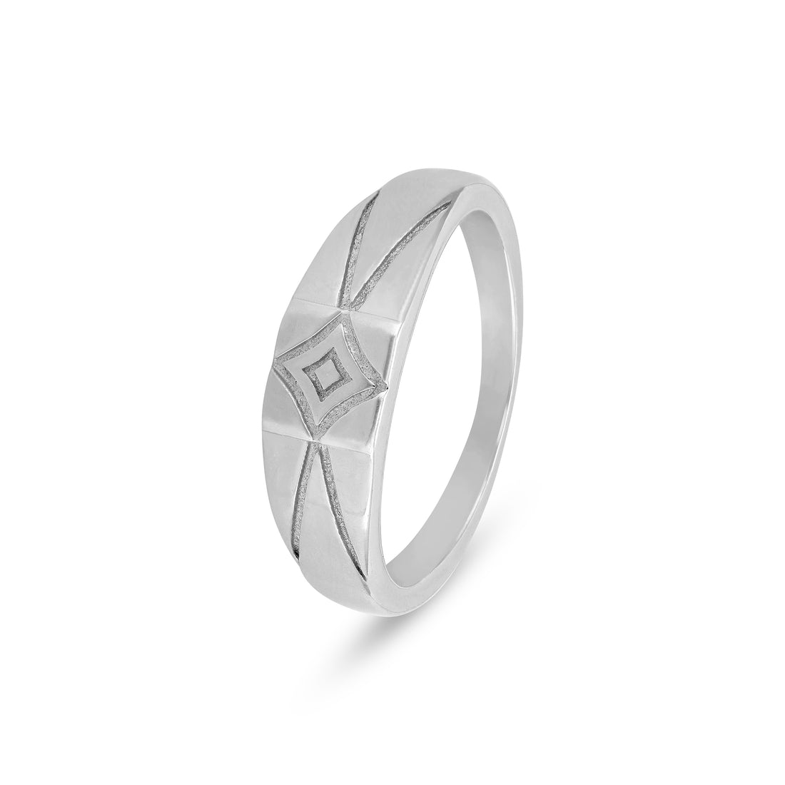 Geometric Engraved Silver Band Ring