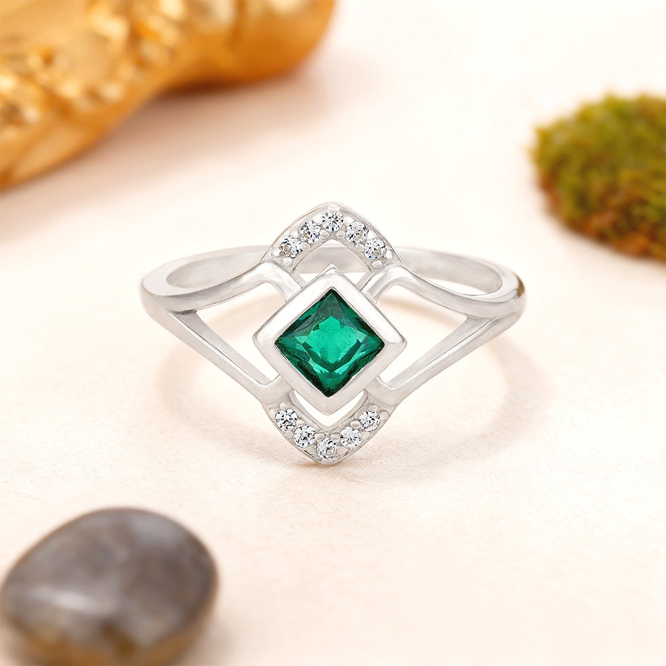Geometric Green Sparkle 925 Sterling Silver Earrings for Women