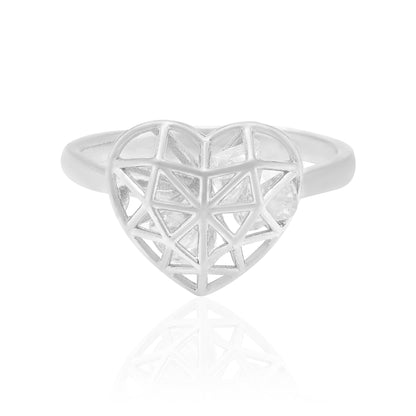 Geometric Heart Rhodium Plated 925 Eternal White Rings