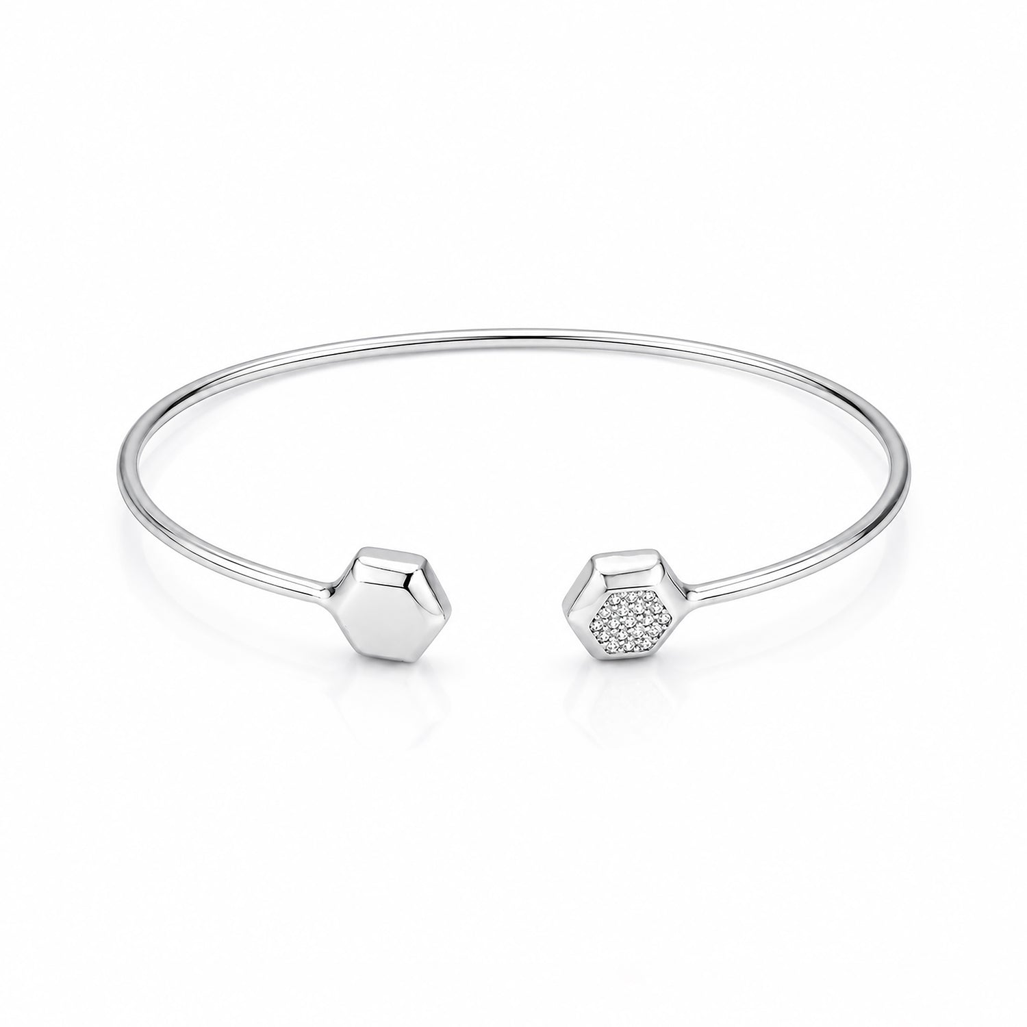 Geometric Hexagon Open Cuff 925 Sterling Silver Kada
