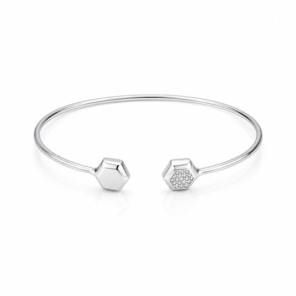 Geometric Hexagon Open Cuff 925 Sterling Silver Kada