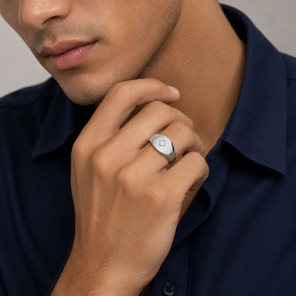 Geometric Hexagon Signet Silver Ring