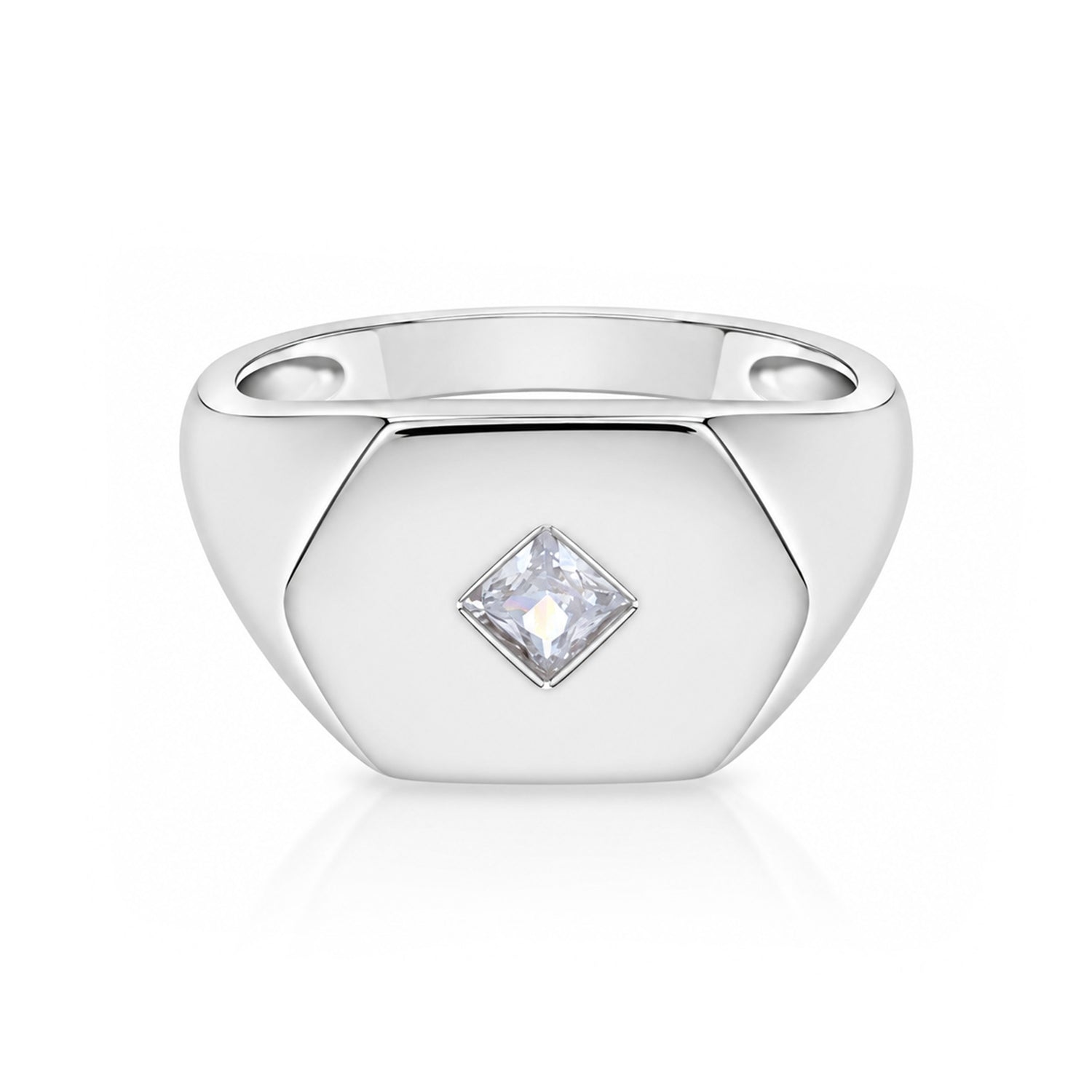 Geometric Hexagon Signet Silver Ring
