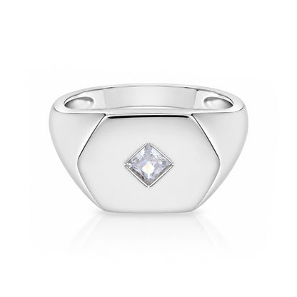 Geometric Hexagon Signet Silver Ring
