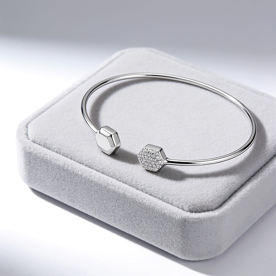 Geometric Hexagon Open Cuff 925 Sterling Silver Kada