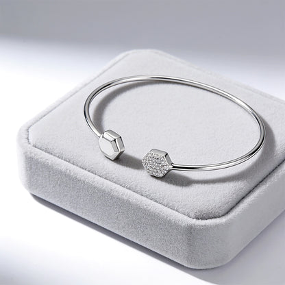 Geometric Hexagon Open Cuff 925 Sterling Silver Kada