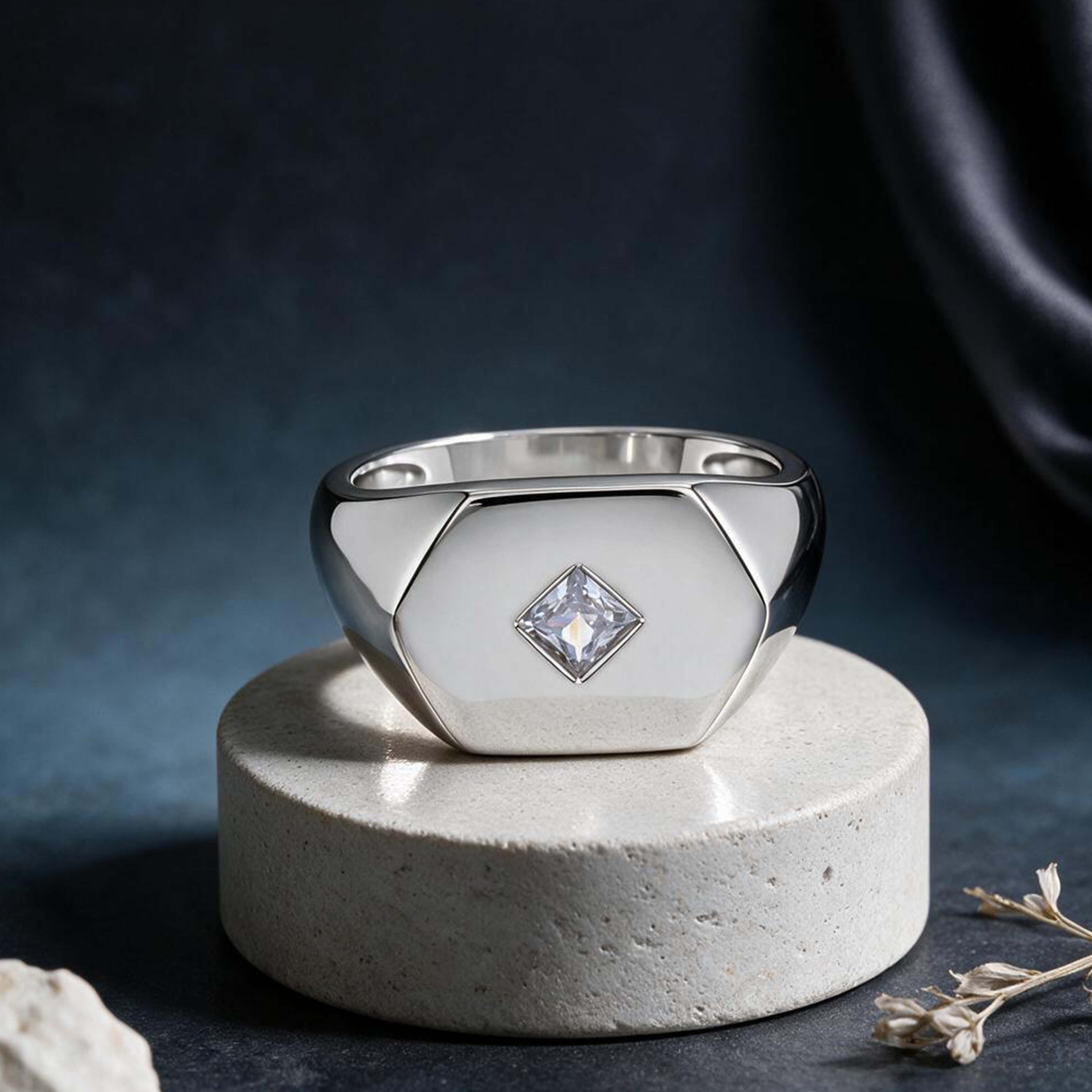 Geometric Hexagon Signet Silver Ring