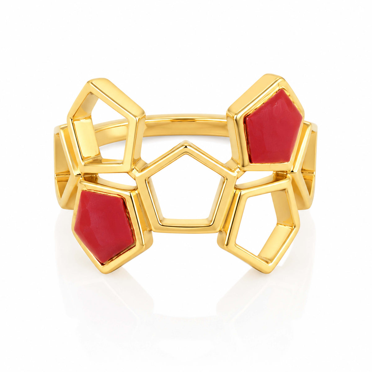 Geometric Honeycomb Coral Statement Ring