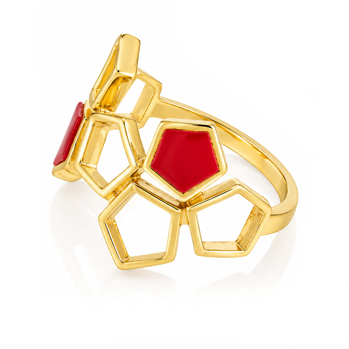 Geometric Honeycomb Coral Statement Ring