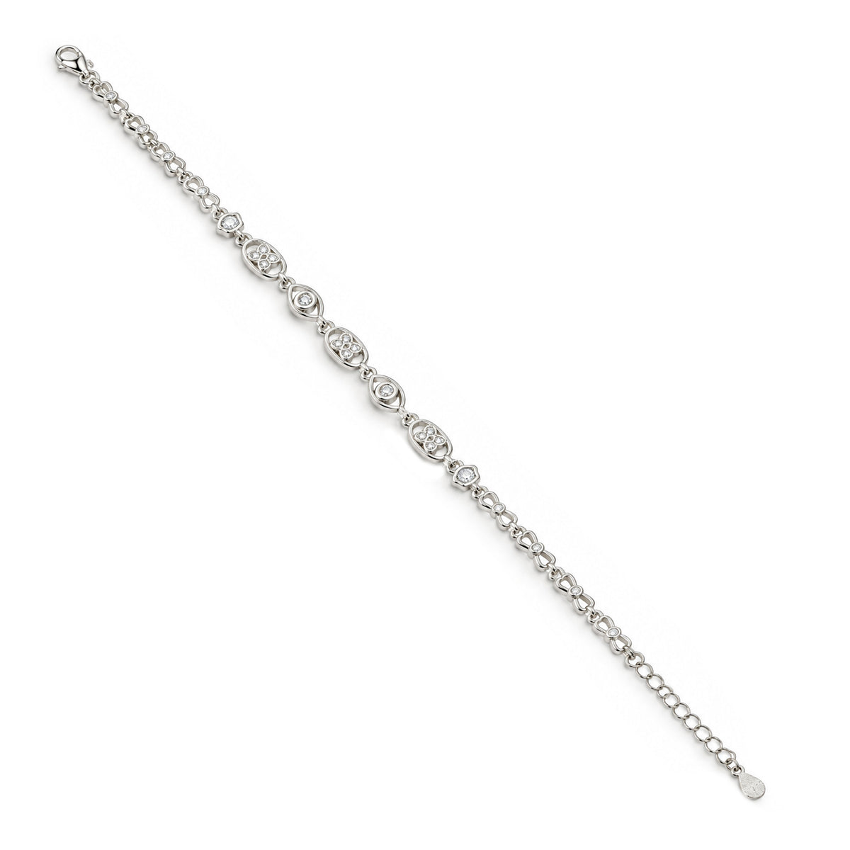 Geometric Infinity Crystal Station Sterling Silver Bracelet