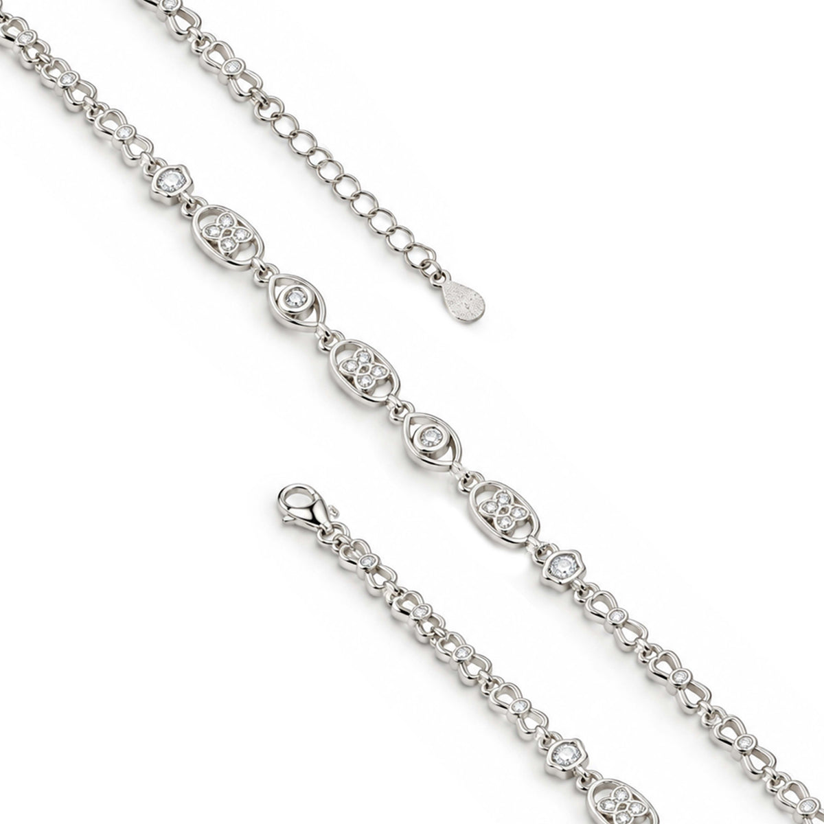 Geometric Infinity Crystal Station Sterling Silver Bracelet