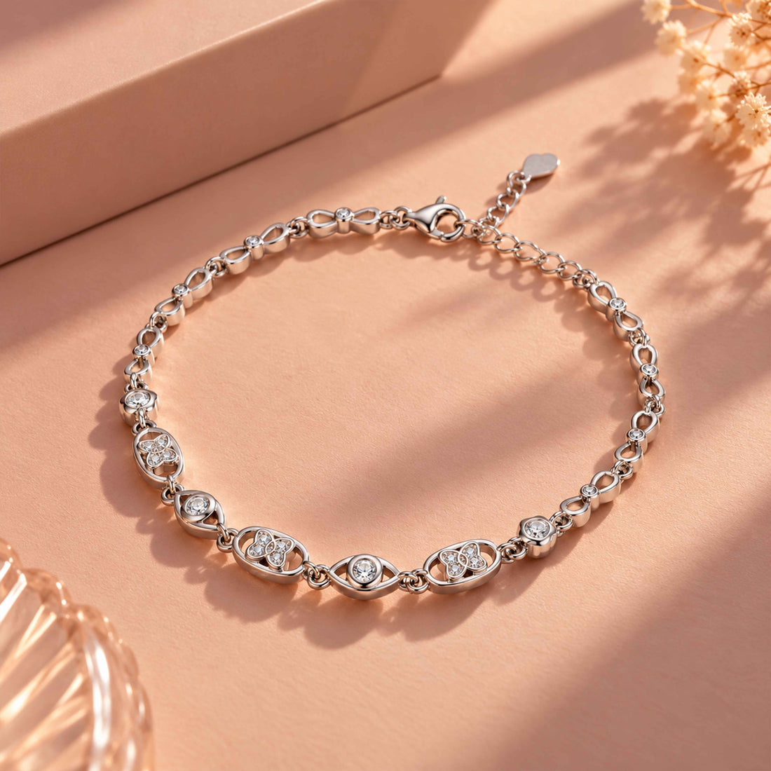 Geometric Infinity Crystal Station Sterling Silver Bracelet