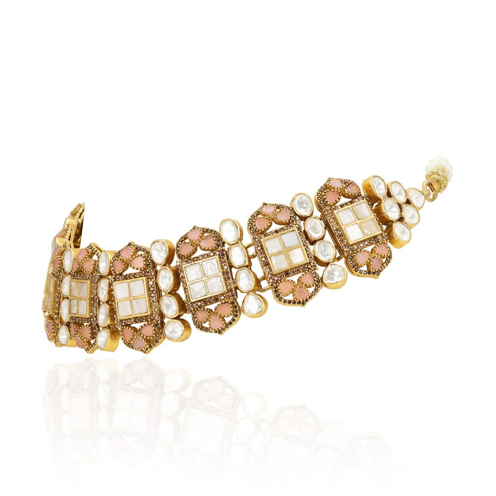 Geometric Kundan Elegance 925 Sterling Silver  Choker  Necklace