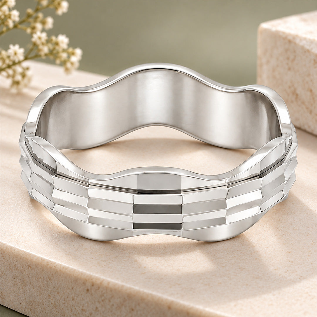 Geometric Layers Silver Contemporary Band Ring