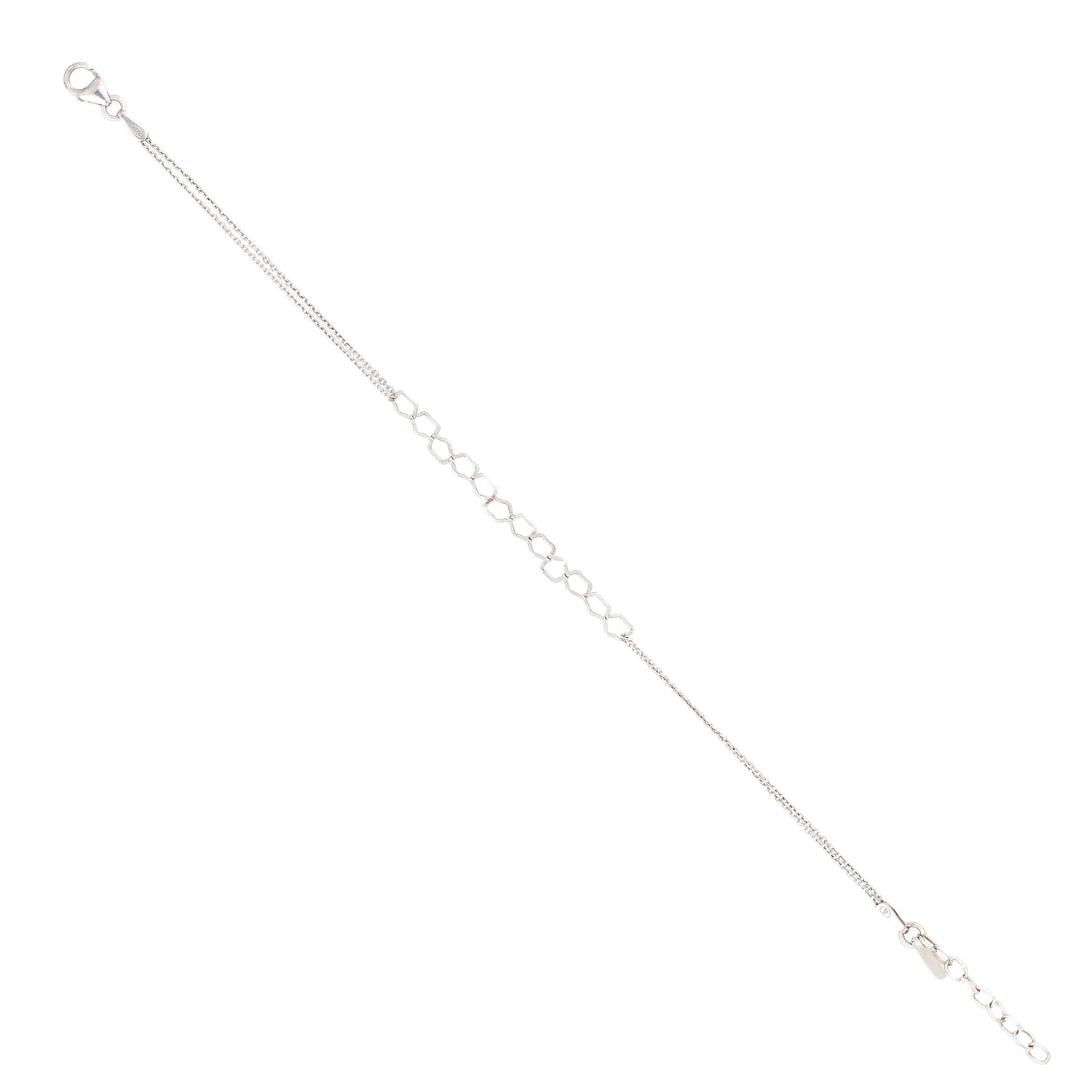 Geometric Linked Pentagon 925 Sterling Silver Bracelet
